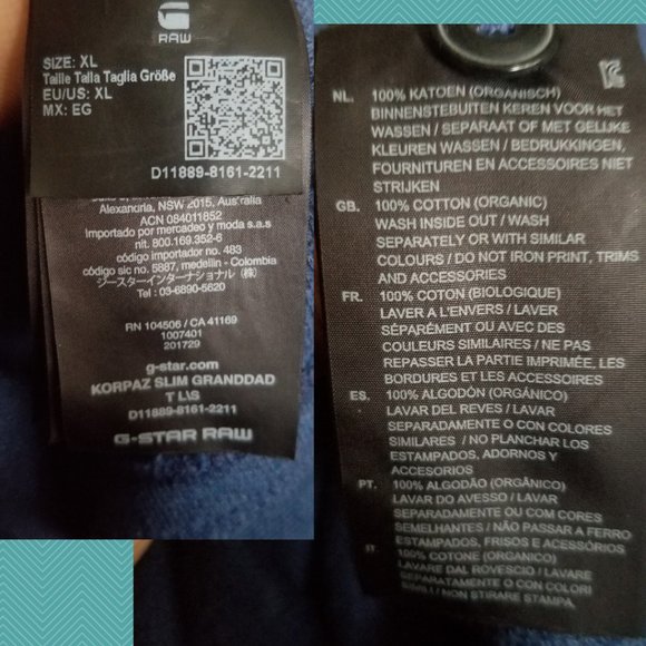 G-Star Raw Blue Organic Cotton Korpaz Slim Granddad T-Shirt - Picture 4 of 4